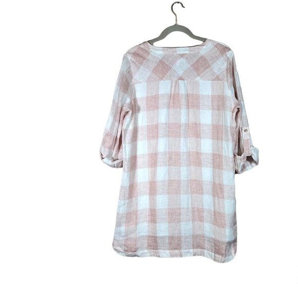 First Monday Anthropologie Plaid Linen Dress Small Lined Long Sleeve Shirt Dress - Picture 2 of 11